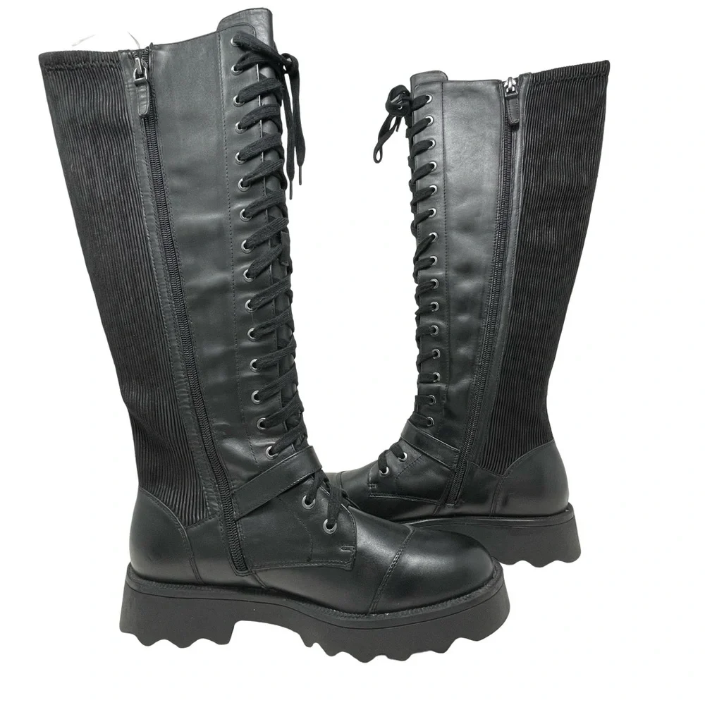 Aerosoles Sondra Black Leather Lace-Up Knee High Boots, Size US 10 NWT - Picture 6 of 10